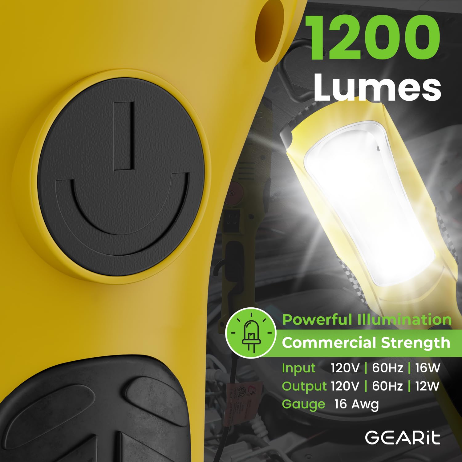 GEARit LED Work Light with 360-degree hanger for hands-free guiding in tight spaces.