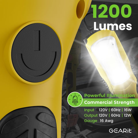 GEARit LED Work Light with 360-degree hanger for hands-free guiding in tight spaces.