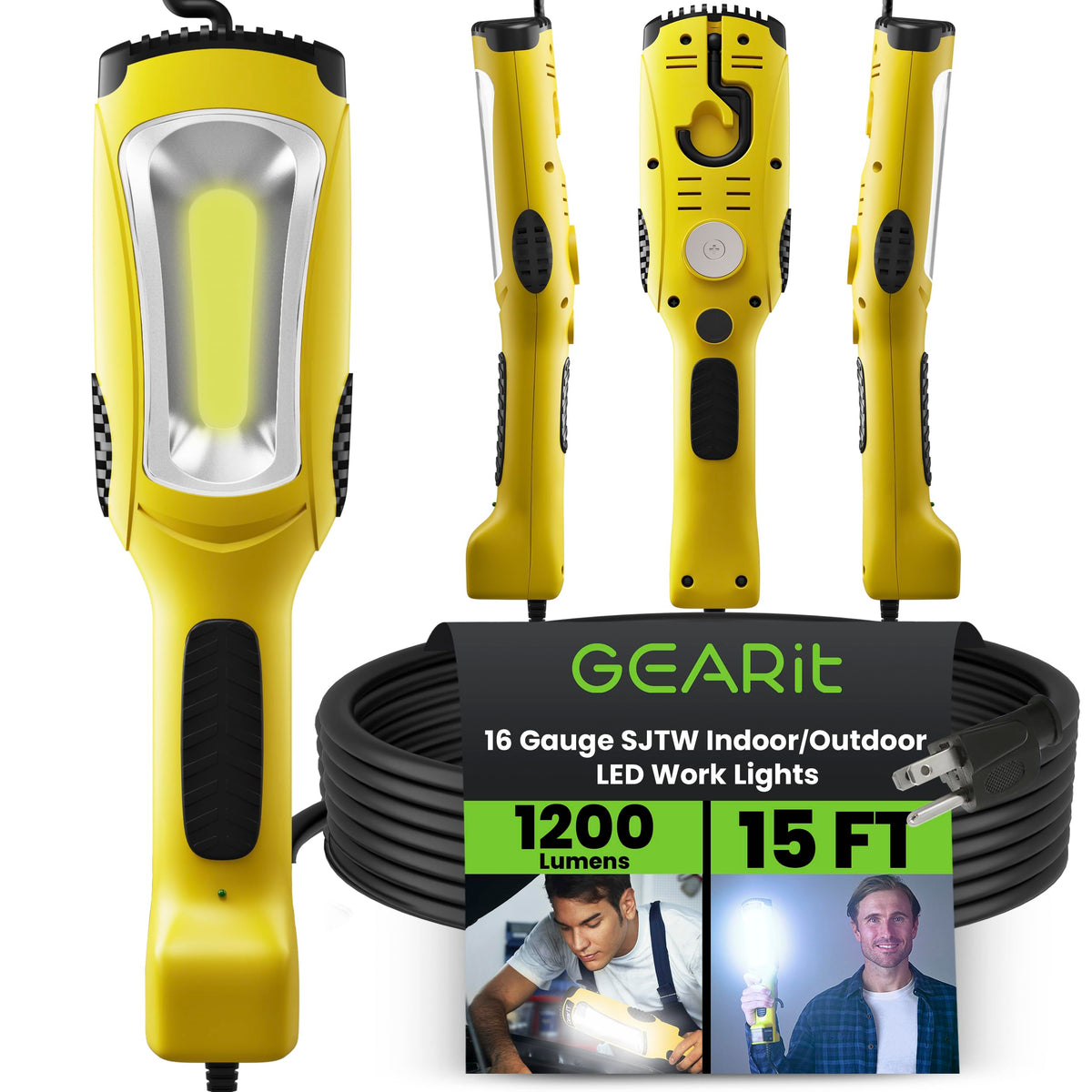 GEARit LED Work Light handheld for portable illumination during repairs and on-the-go setups.