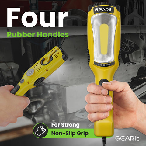 GEARit LED Work Light magnetic base attaches to metal surfaces for quick positioning.