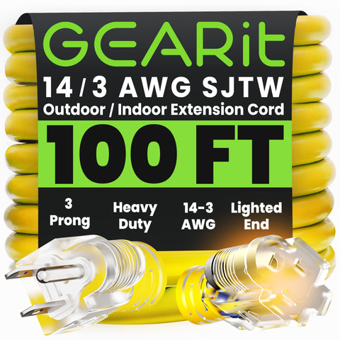 GEARit 14/3 outdoor extension cord with 100 ft reach for heavy tools.