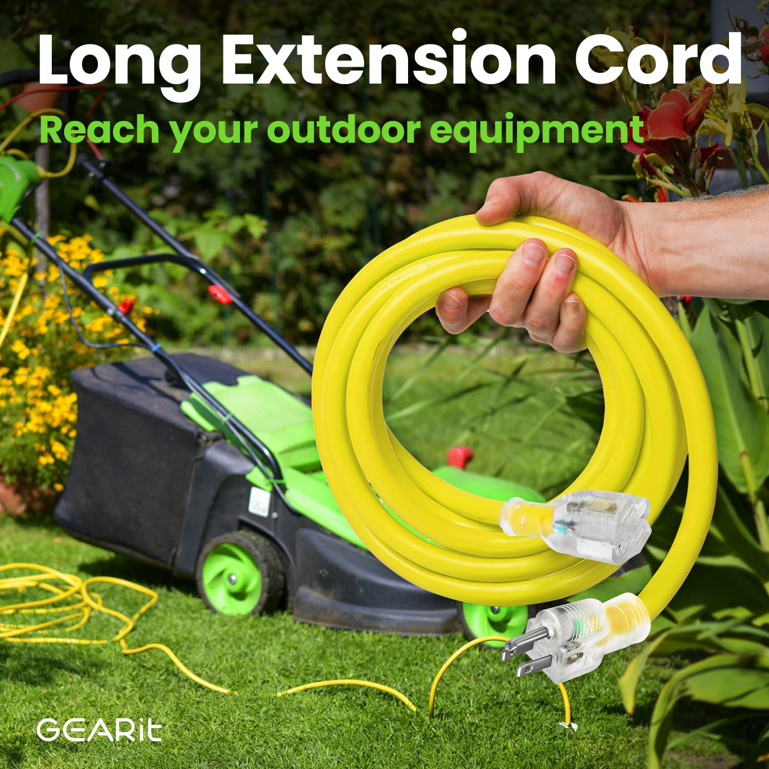 GEARit SJTW weatherproof extension cord withstands extreme temperatures for all-weather use.