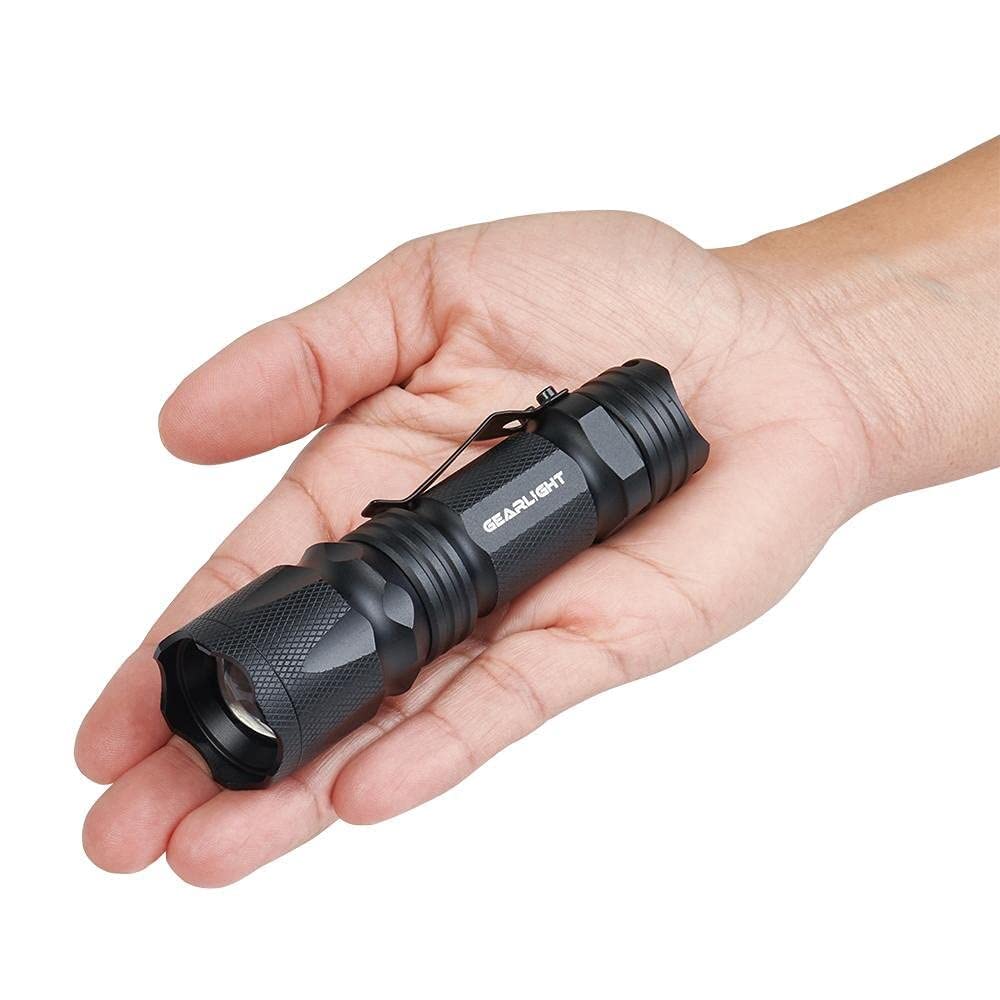 GearLight M3 mini flashlight kit includes two AA batteries for immediate use.