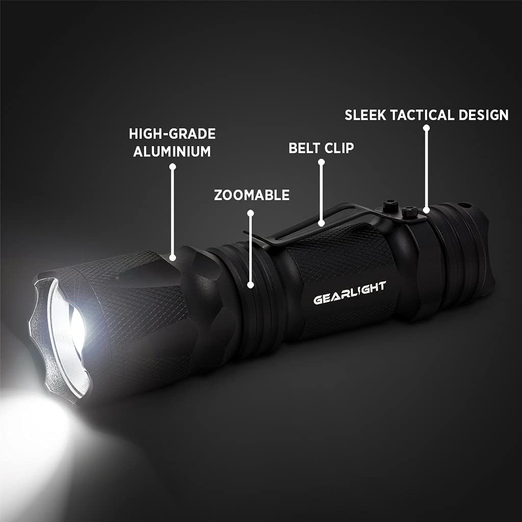 GearLight M3 mini flashlight showing rugged aluminum body and water resistance features.