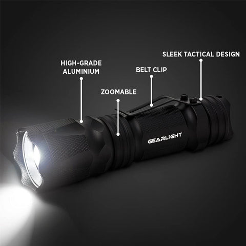 GearLight M3 mini flashlight showing rugged aluminum body and water resistance features.