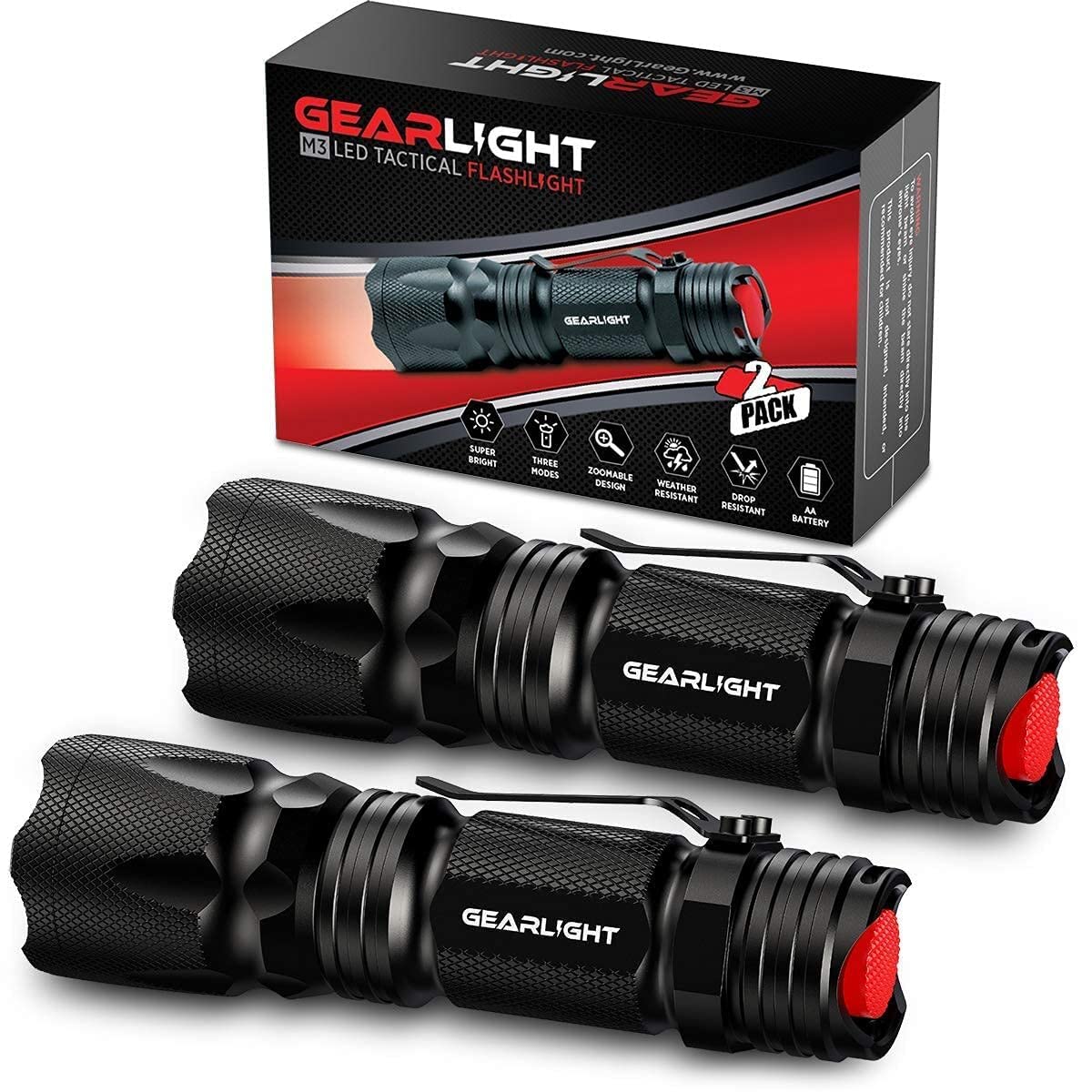 GearLight M3 mini flashlight with pocket clip ready for belt carry and fast access.
