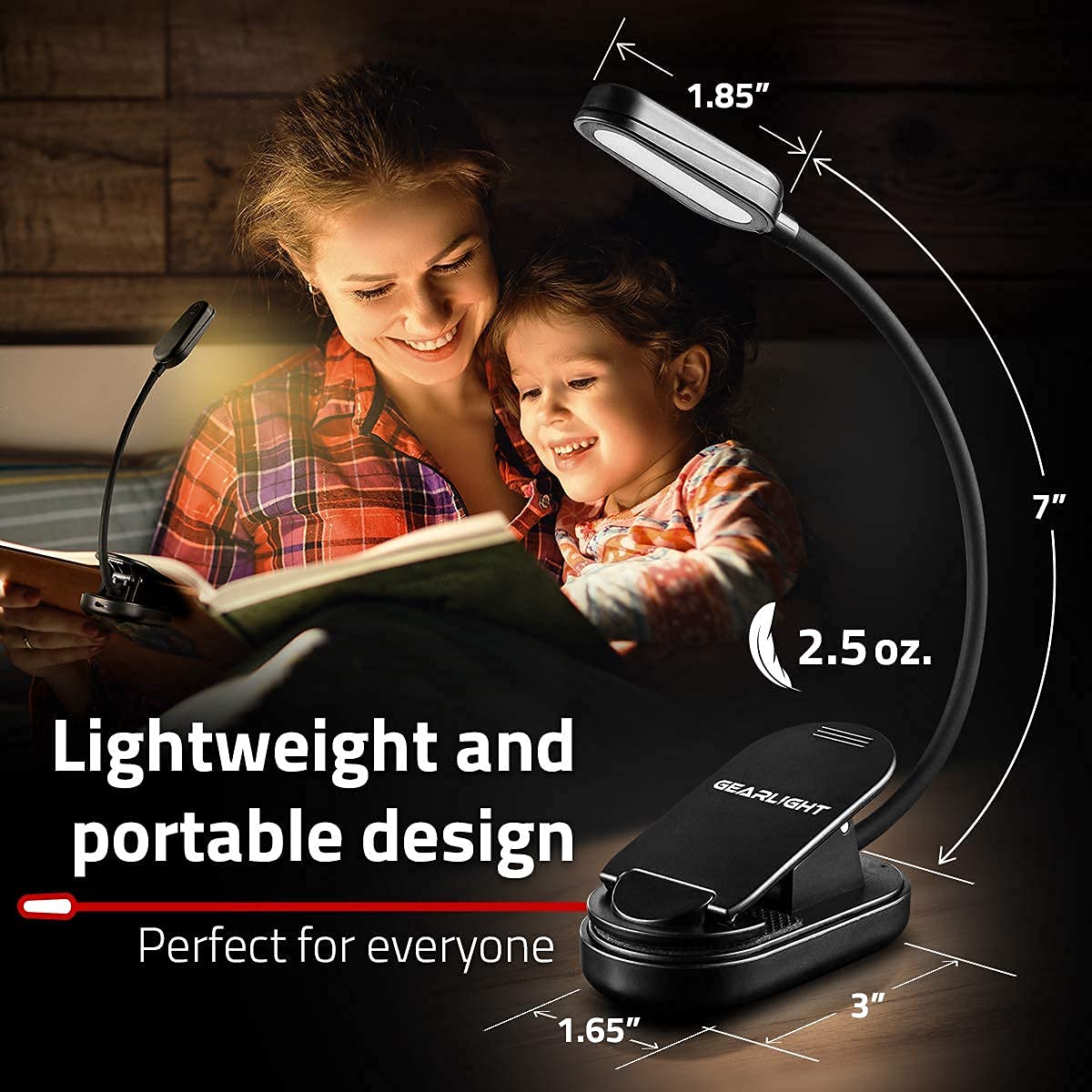GearLight amber mode reduces blue-light exposure for evening use.