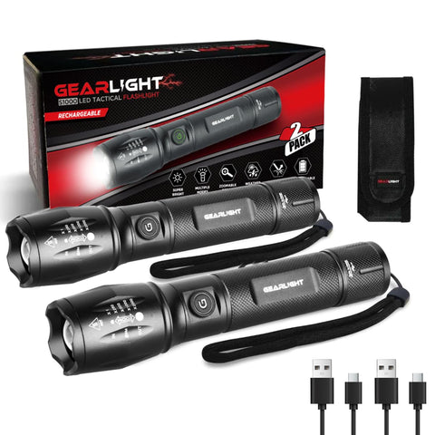 GearLight S1000 LED flashlight with zoomable beam for camping and outdoor tasks.