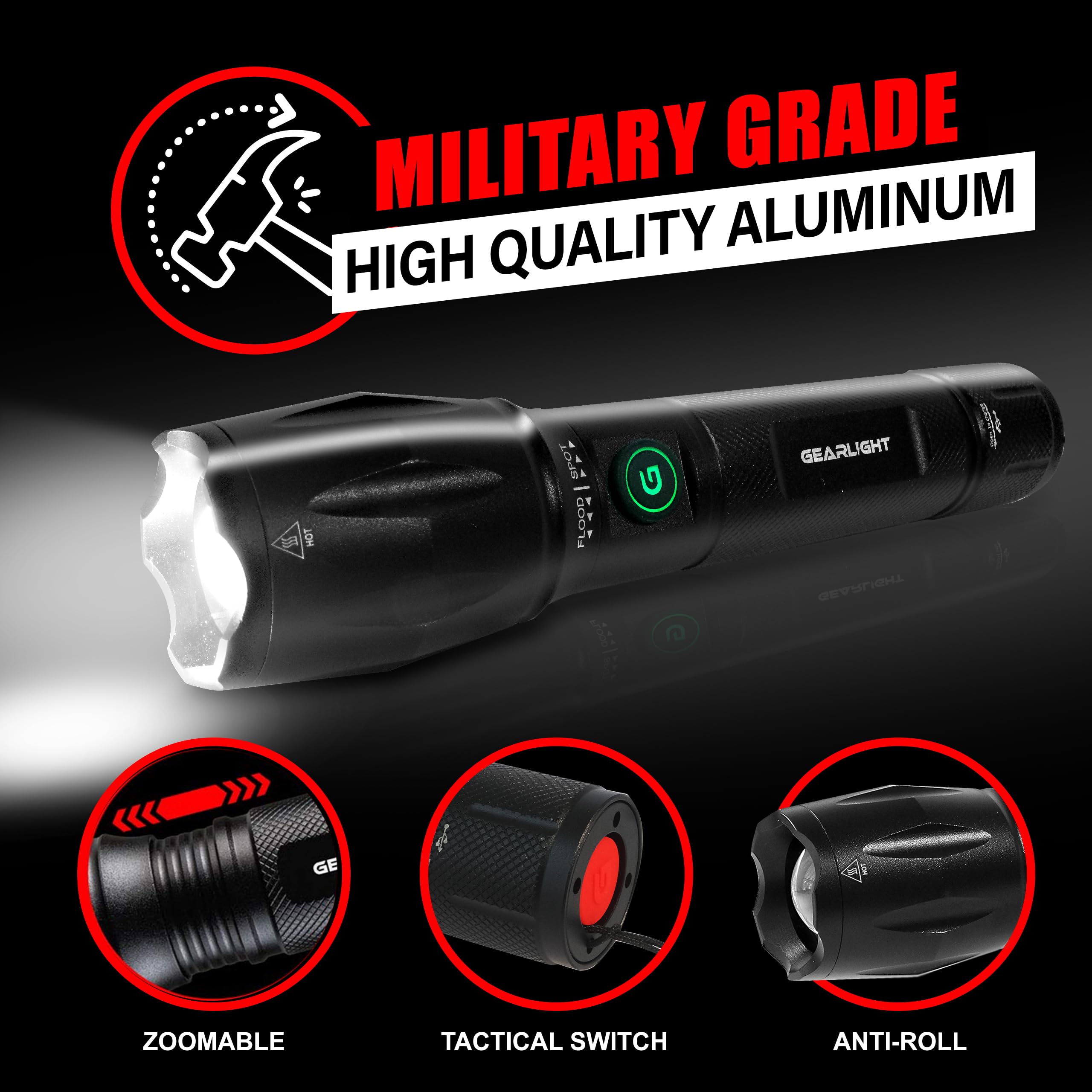 GearLight S1000 USB-C charging for fast, ready-to-use power.