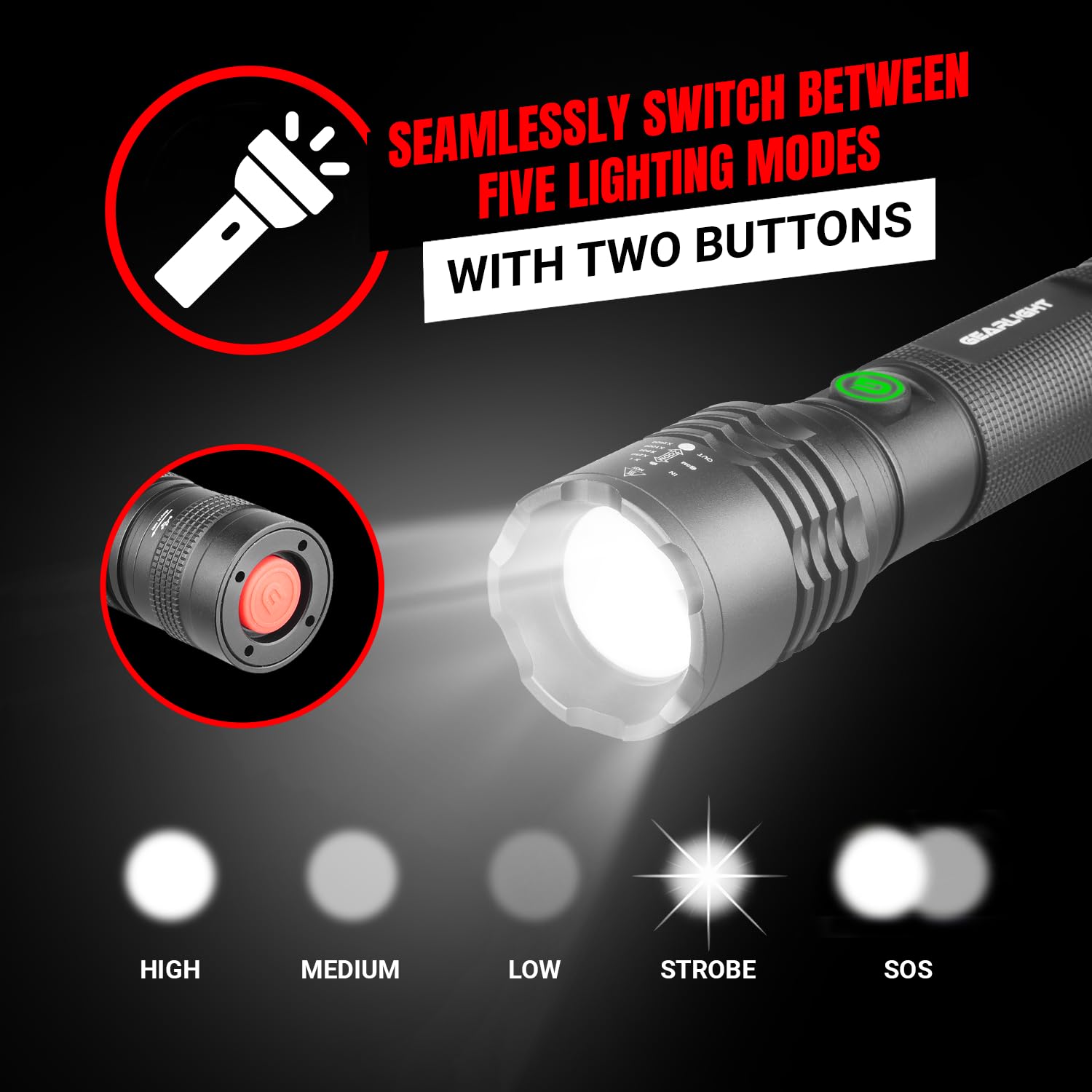 GearLight S2000 adjustable zoom for flood or spotlight lighting.