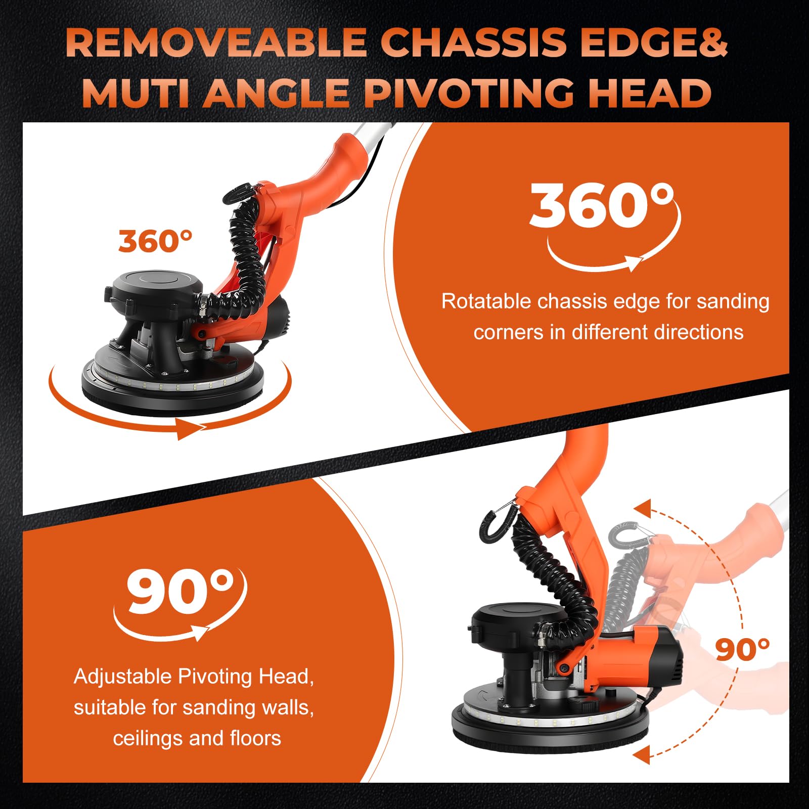 GEARPASS sander with 120-degree rotating rod for awkward angles.