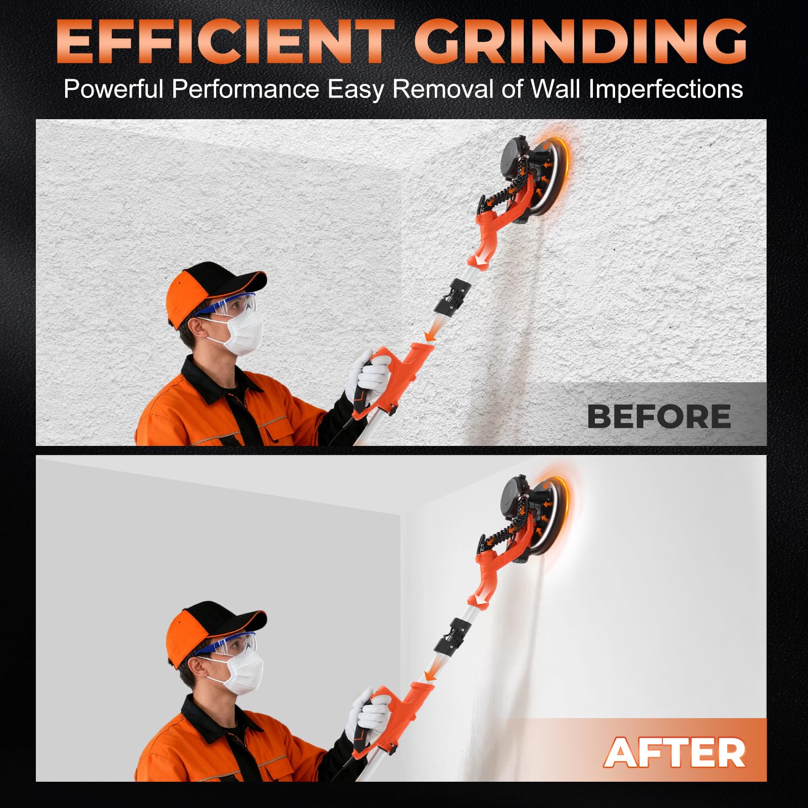 GEARPASS drywall sander with detachable base for versatile profiles.
