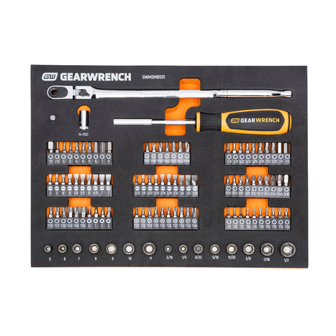 GearWrench 105-piece slim-head tool set in foam tray for organized storage.