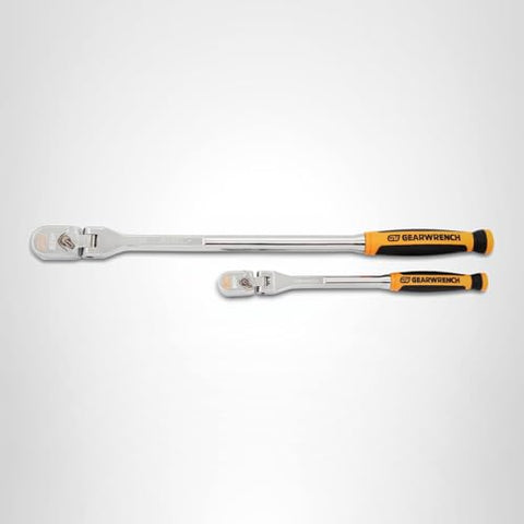 GEARWRENCH 120XP teardrop ratchet dual material handle for comfort and control.