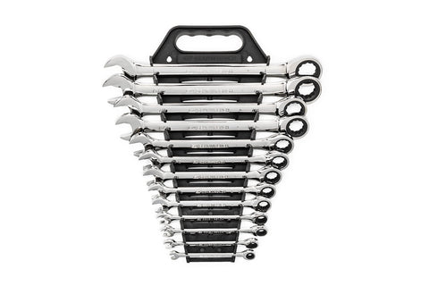 GearWrench 13-piece ratcheting wrench set, front view, versatile for fasteners in tight spaces