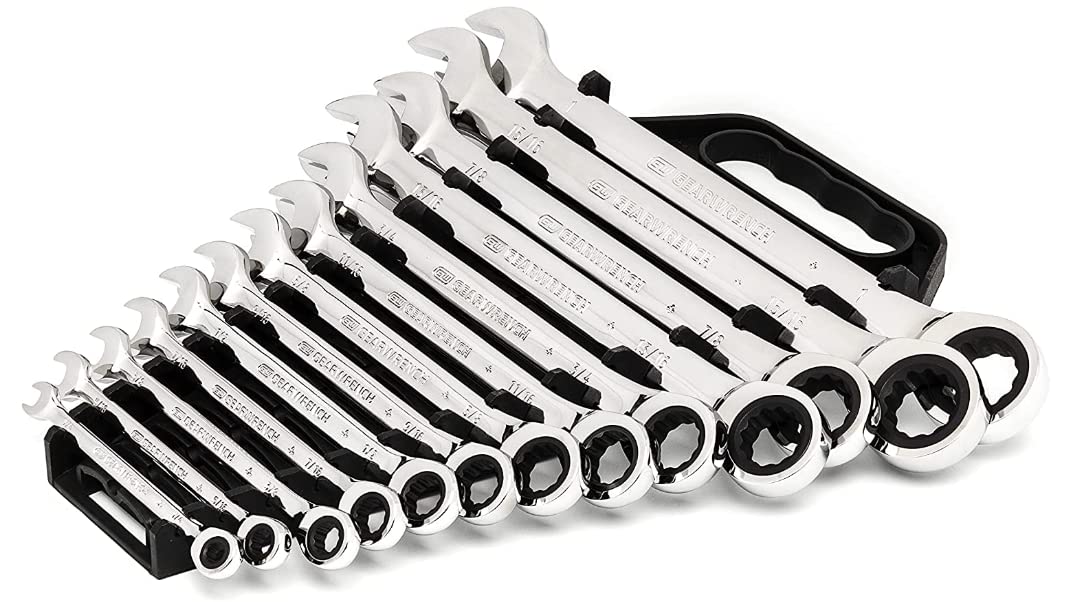 GearWrench 13-piece ratcheting wrench set, off-corner loading provides better grip and reduces rounding