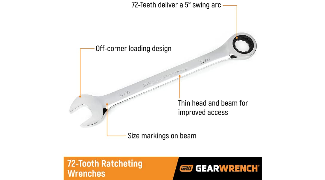 GearWrench 13-piece ratcheting wrench set, thin head design enables access in tight spots