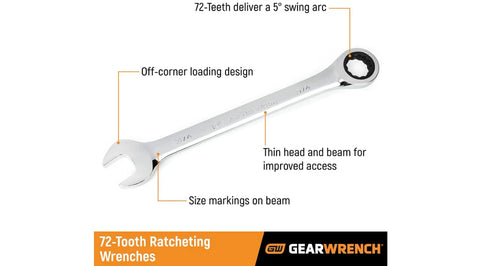 GearWrench 13-piece ratcheting wrench set, thin head design enables access in tight spots