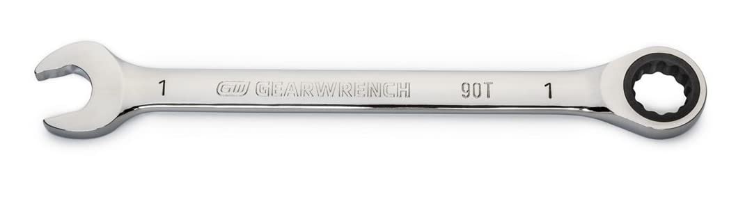 GearWrench 1in ratcheting wrench with a 4-degree arc for tight spaces.