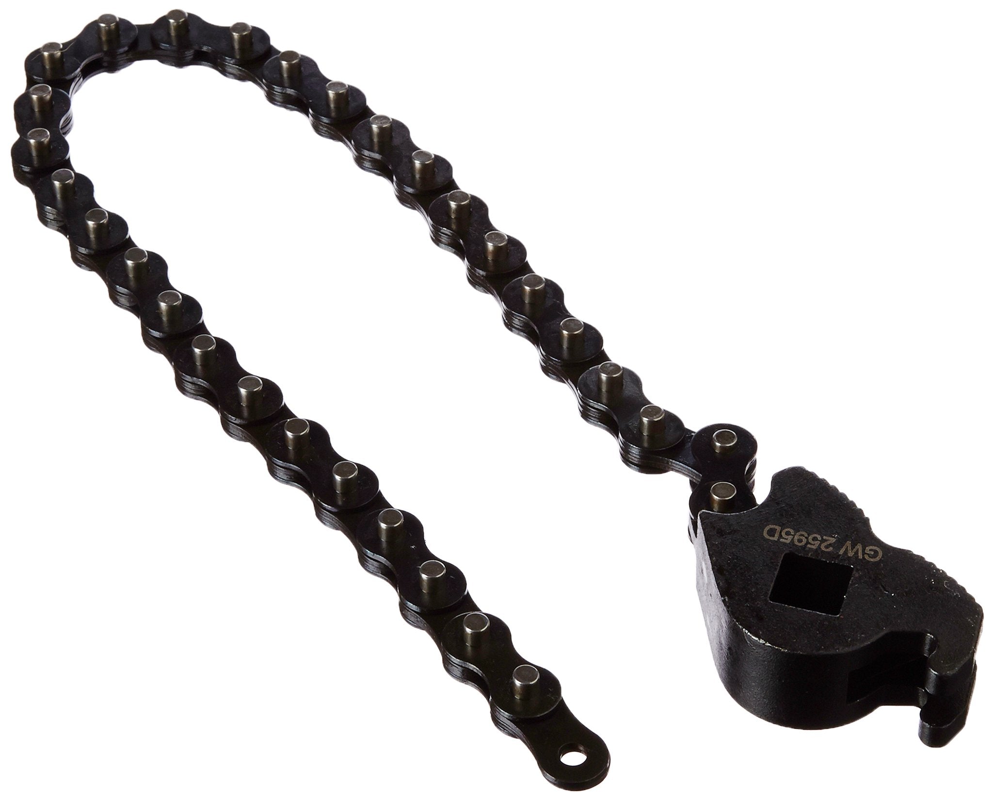 GearWrench 2595D chain wrench in wrap-around mode delivering torque on irregular shapes.