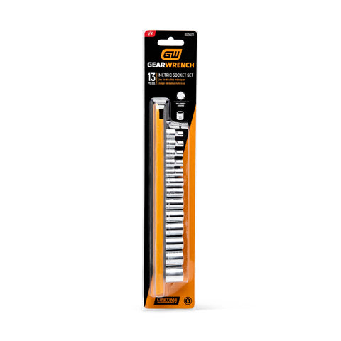 GearWrench 4-15 mm metric sockets arranged for easy sizing.
