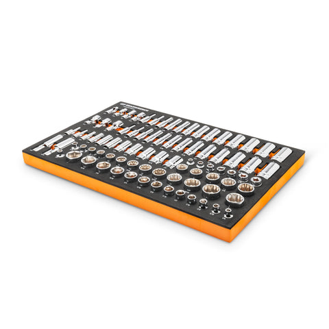 GEARWRENCH 6 and 12 point sockets in standard and deep depths.