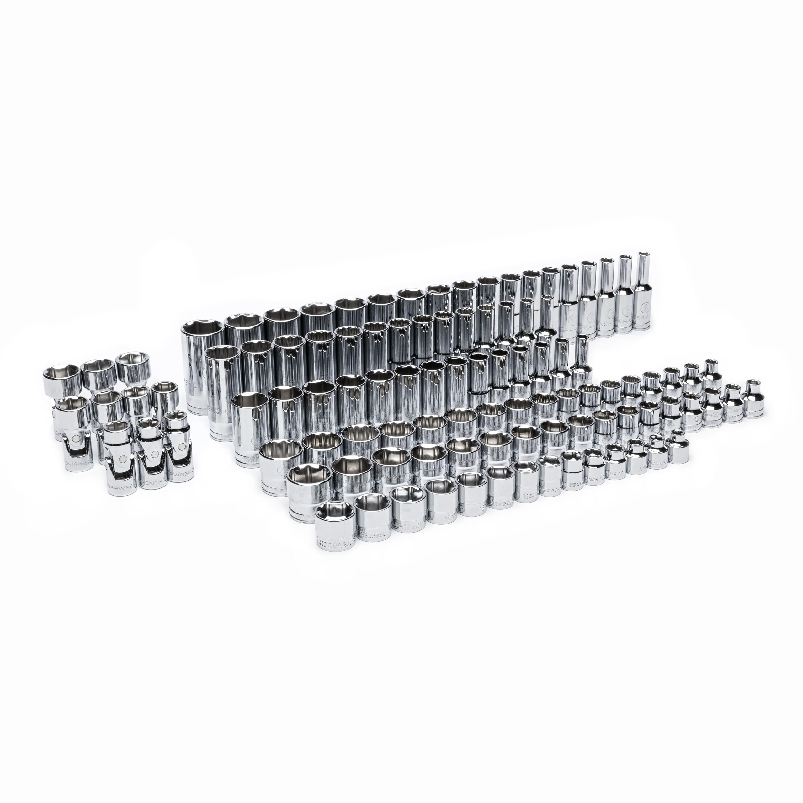 GearWrench 6 and 12-point metric sockets in deep and standard sizes for versatile fastening.