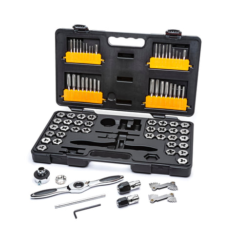 GEARWRENCH 77-piece tap and die set with ratcheting t-handle.