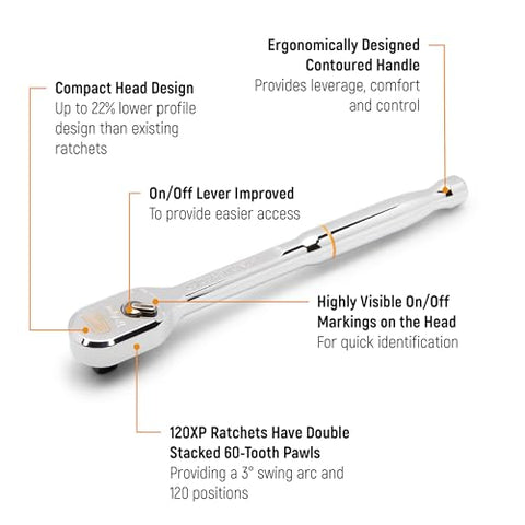 GEARWRENCH 81215XP ergonomic handle provides comfort and better leverage during use.