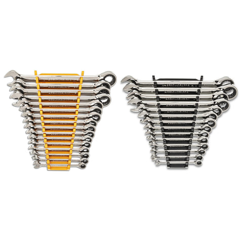 GearWrench 86702 ratcheting wrench set on rack for quick access.