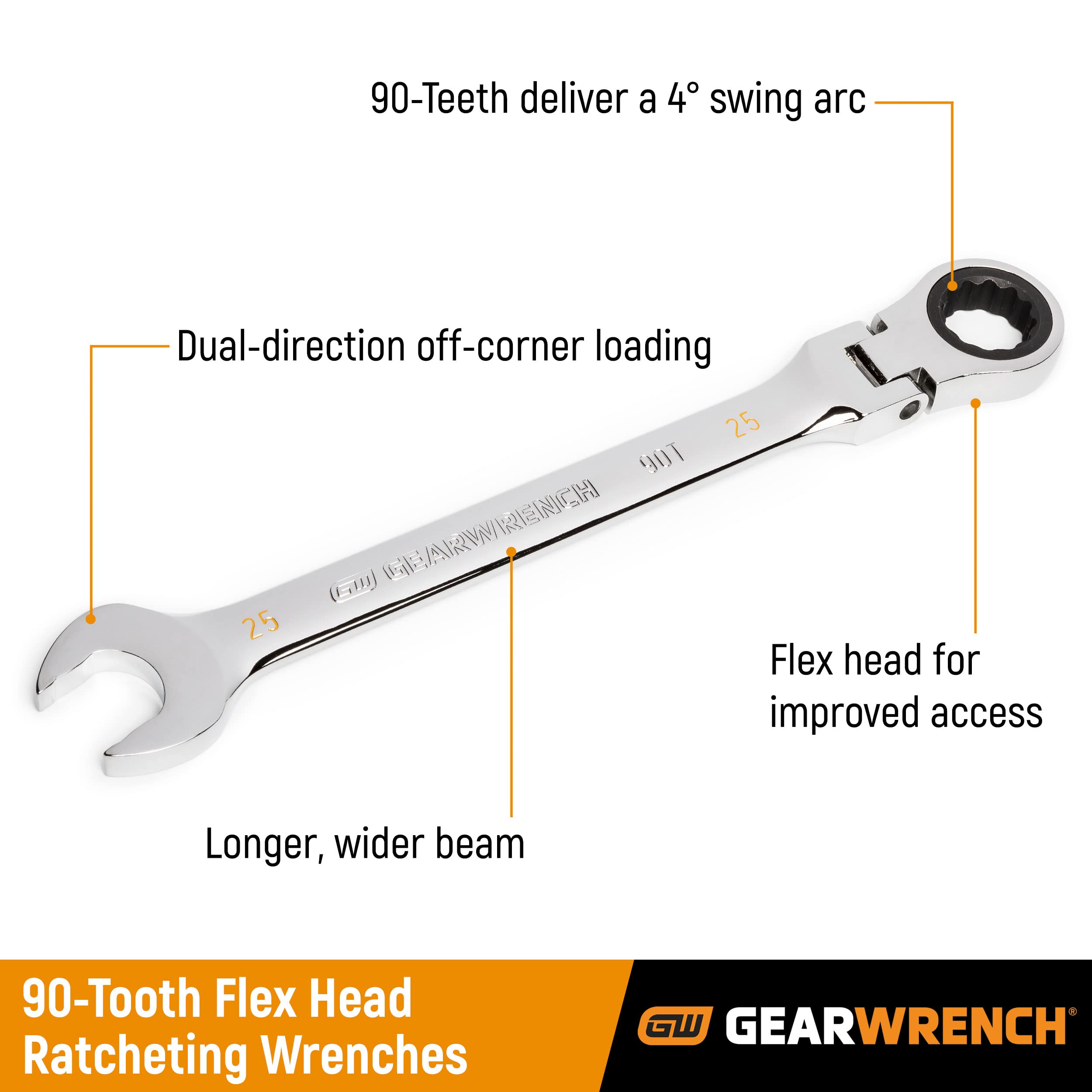 GearWrench 86713 4-degree swing arc close-up enabling quick, precise access.
