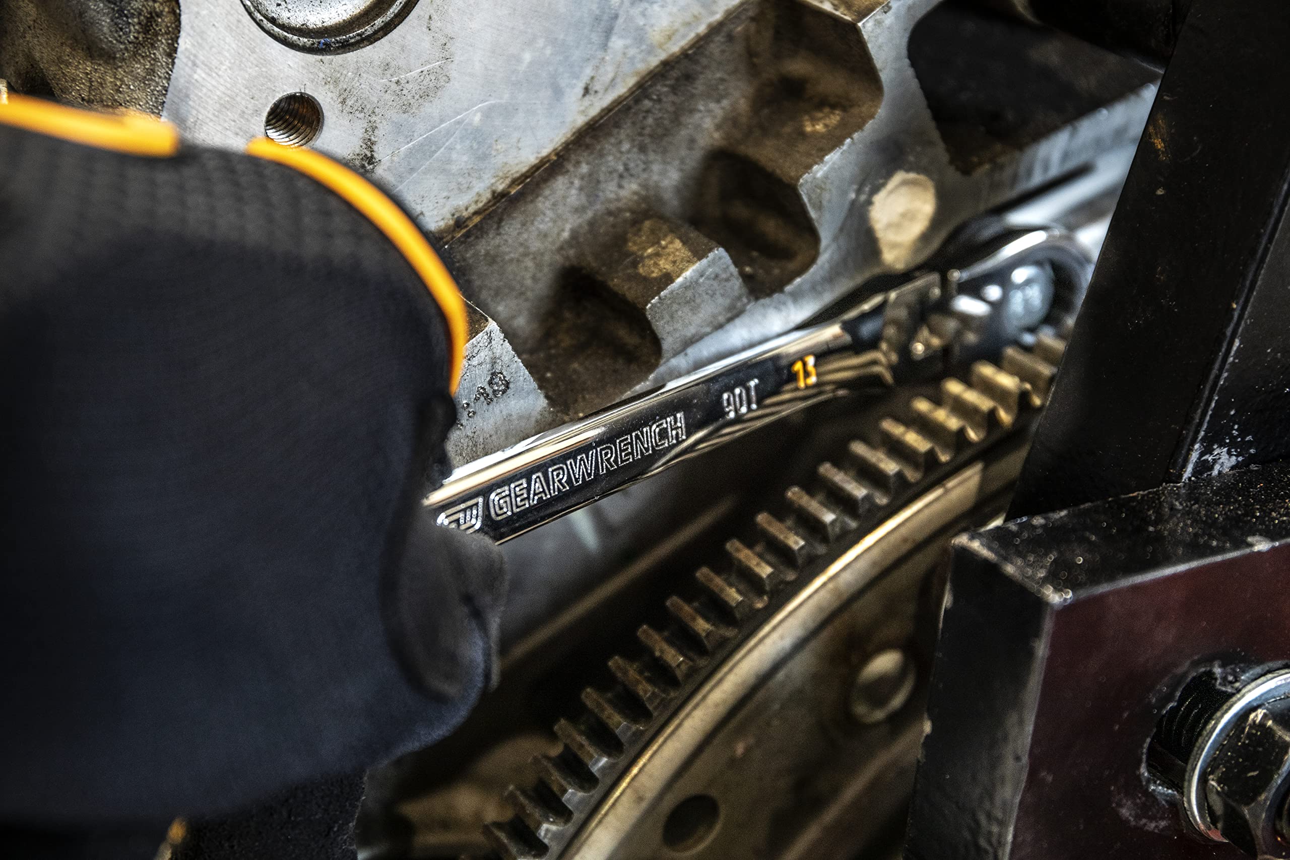 GearWrench 86713 off-corner loading on box end enhances grip.