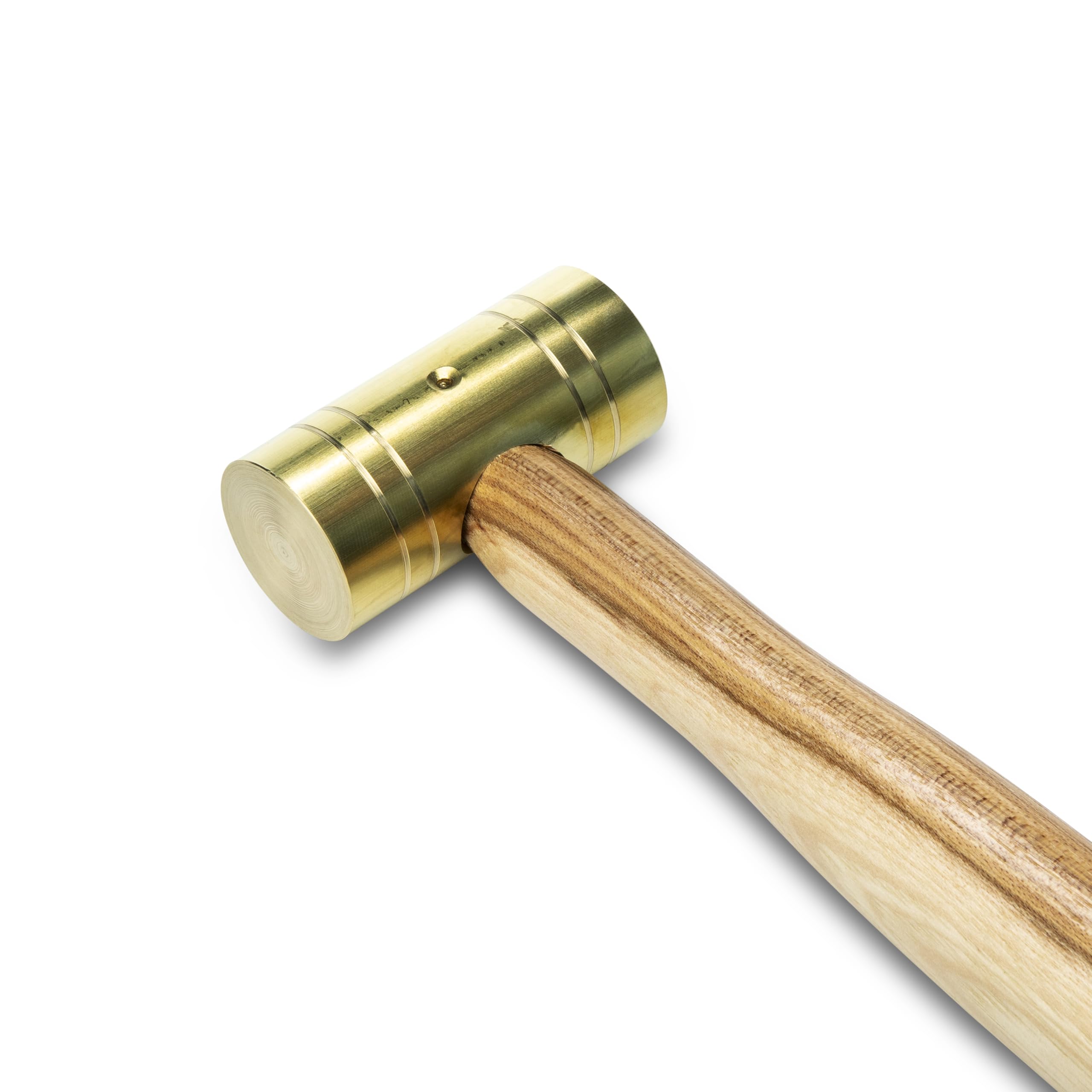 GearWrench brass hammer with flame-treated hickory handle securely wedged into head