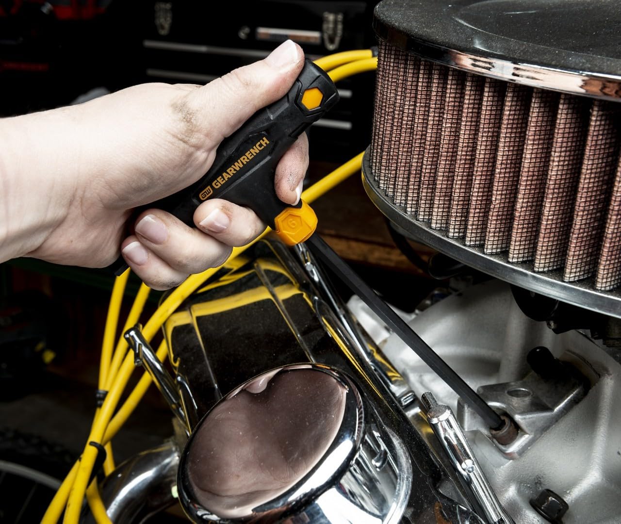 GearWrench dual-material grip on hex keys for non-slip torque control.