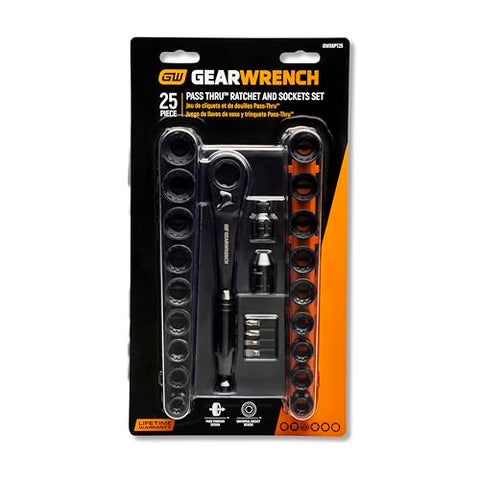 GearWrench GWX6PT25 pass-through sockets cover SAE and metric tasks.