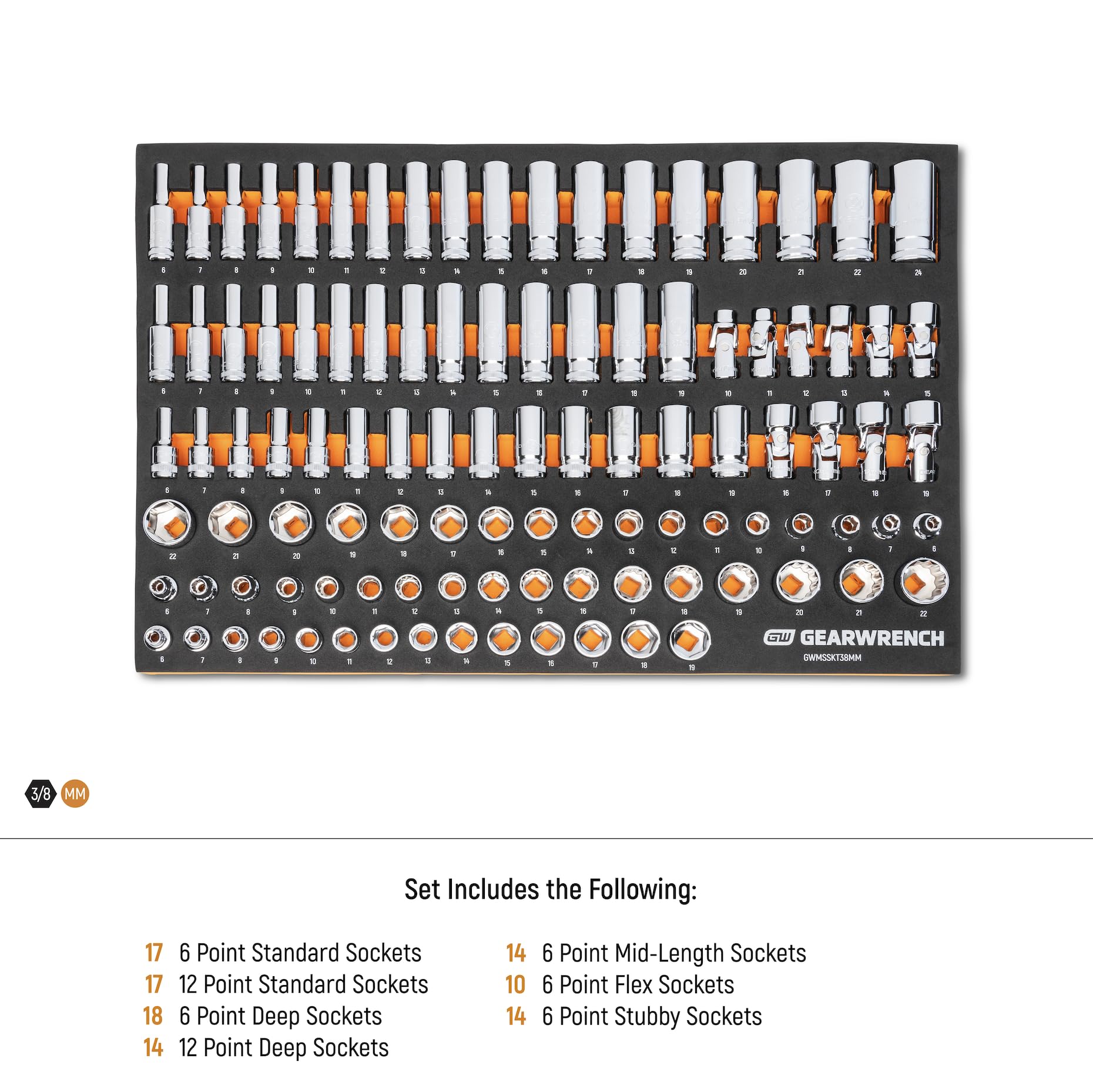 GearWrench hard stamped size markings aid quick size identification.