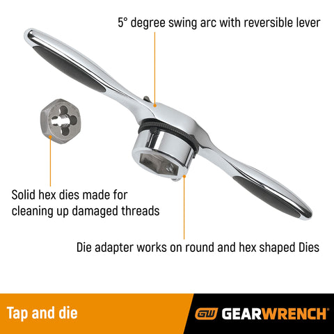 GearWrench hex die adapters and dies arranged for easy setup.