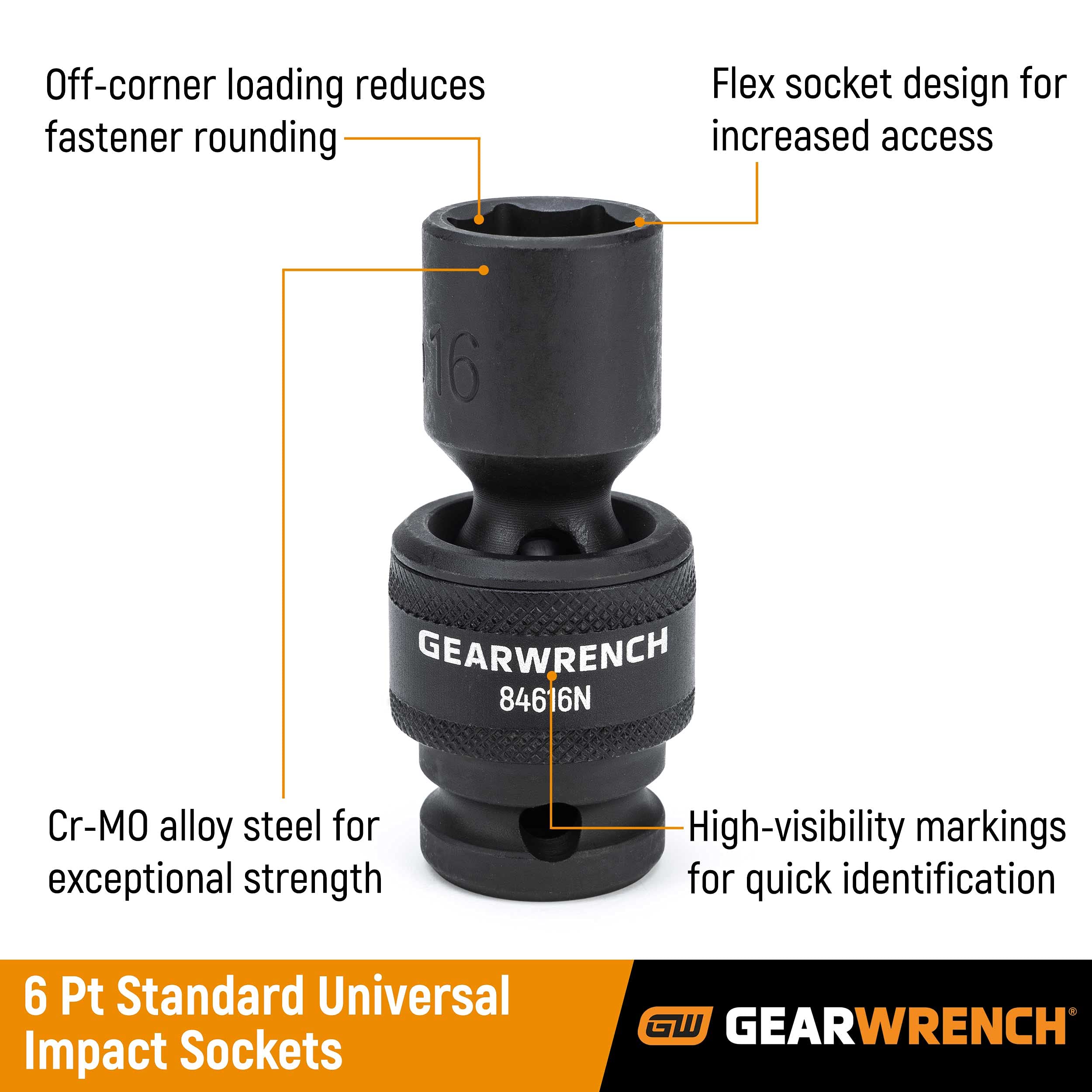 GEARWRENCH 1/4-inch drive set featuring off-corner loading to prevent rounding.