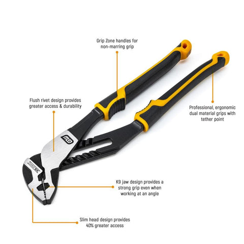 GearWrench Pitbull pliers showing dual-material handles for reduced hand fatigue.