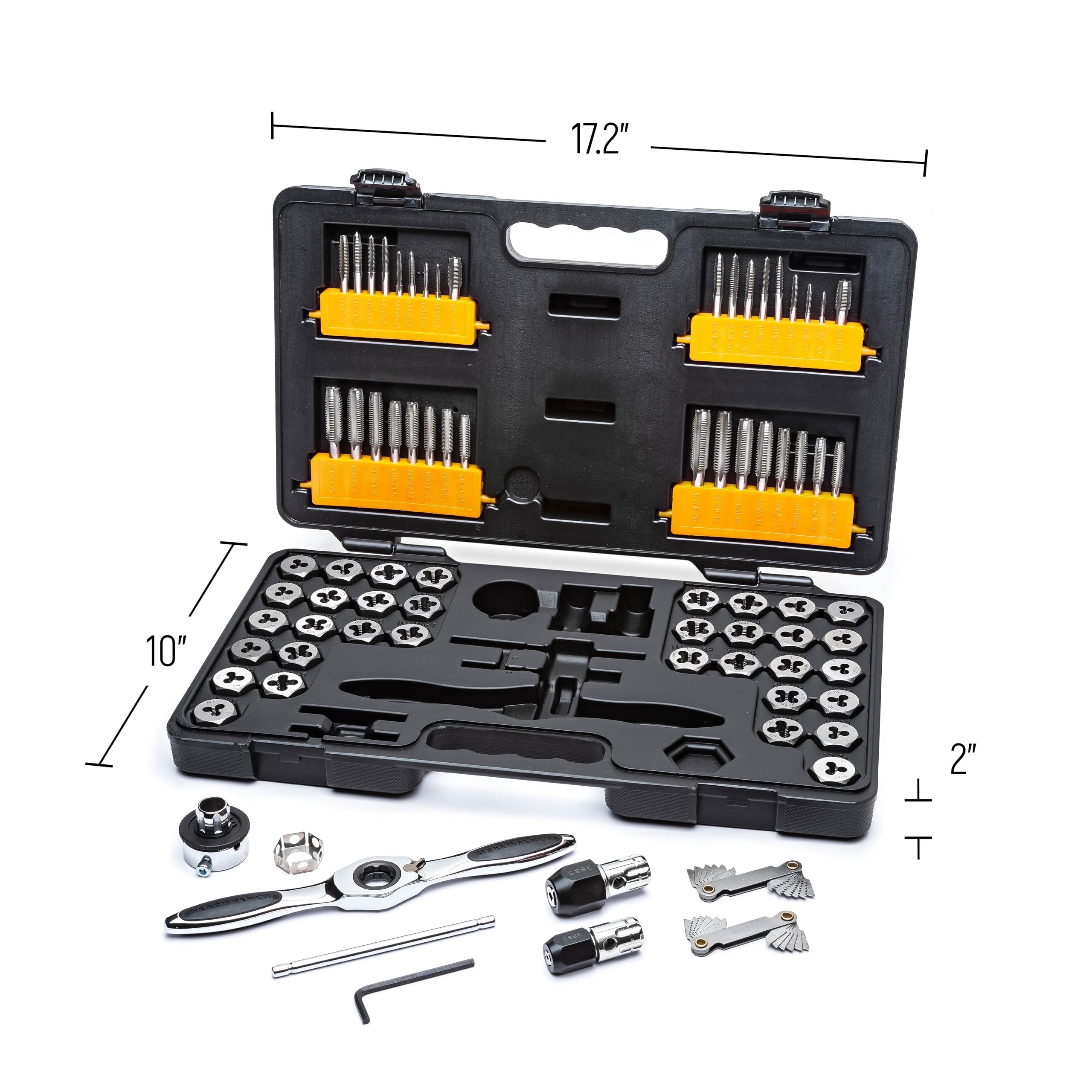 GEARWRENCH ratcheting t-handle enables efficient back-and-forth threading.