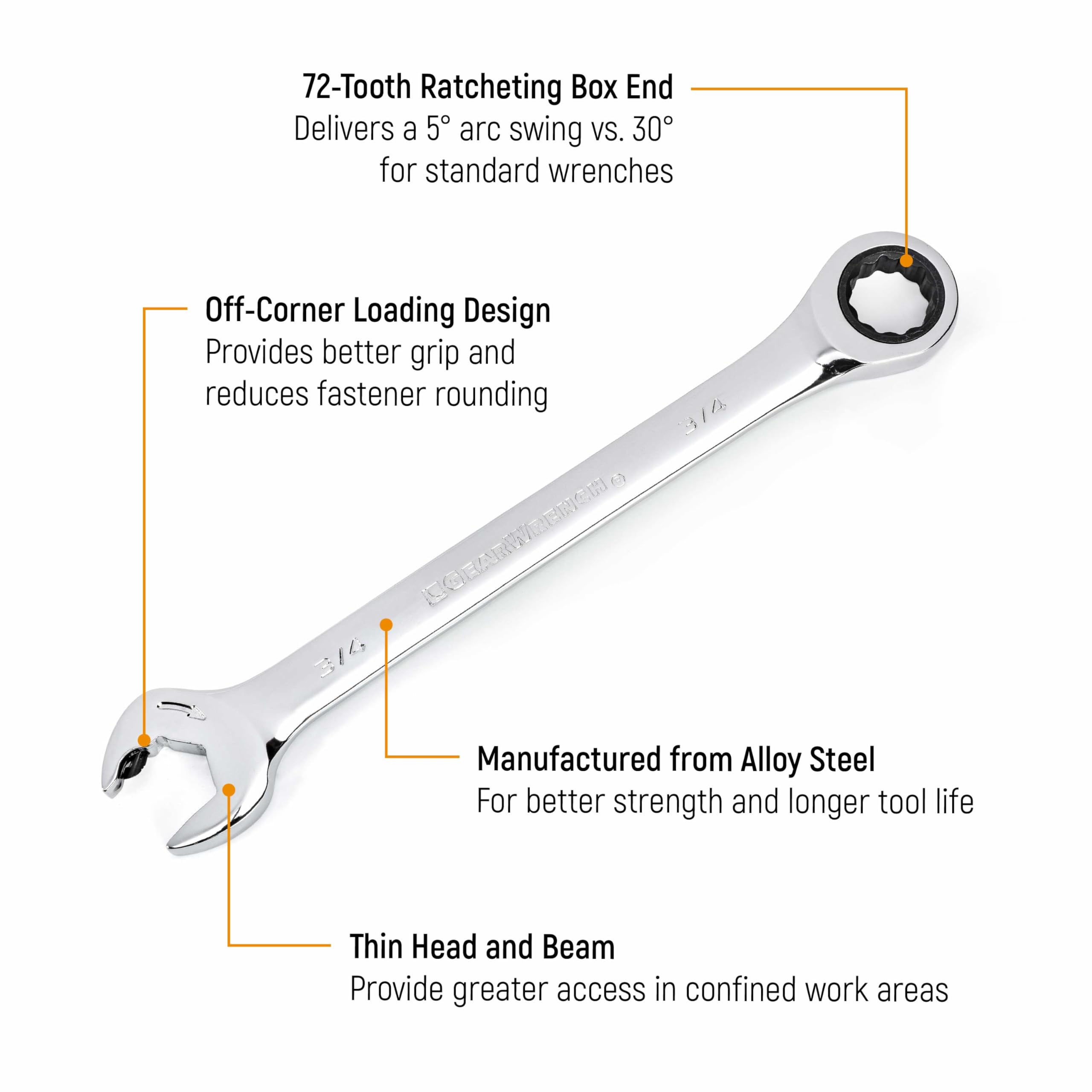 GearWrench ratcheting box-end close-up highlighting 72-tooth precision.