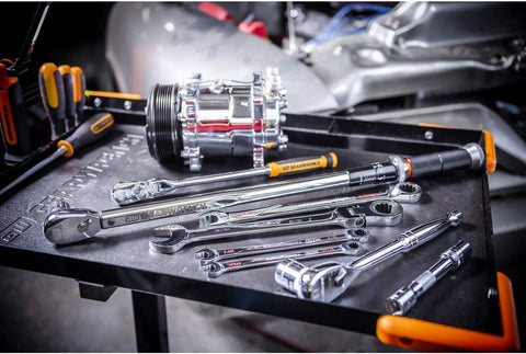GearWrench height-adjustable work table adapts from 35 to 48 inches.