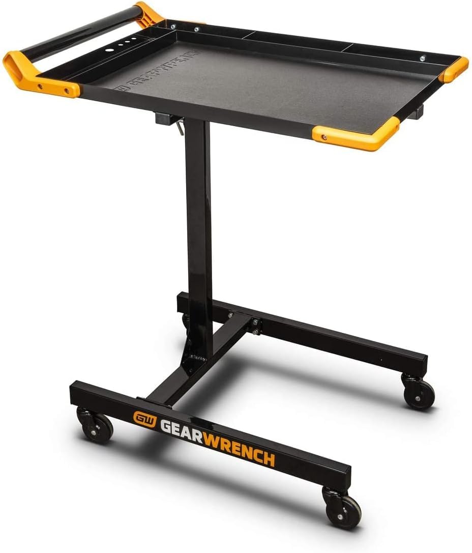GearWrench mobile table rolls smoothly on 3-inch casters.