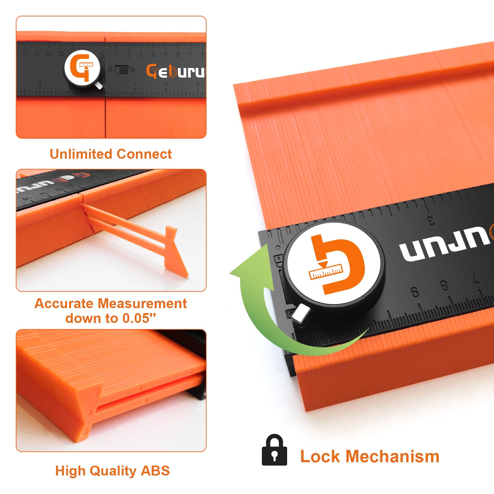 Geburun Contour Gauge locking feature keeps contours steady for repeated perfect traces.
