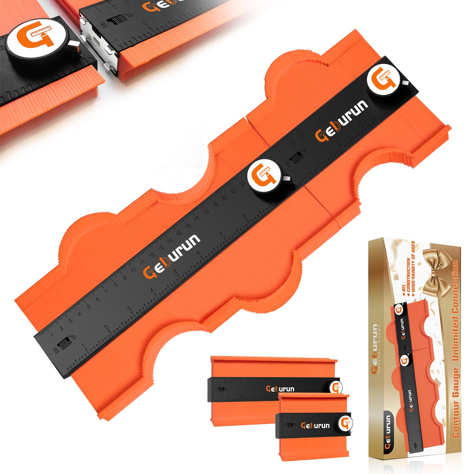 Geburun Contour Gauge with unlimited connection enables flexible tracing of irregular shapes.