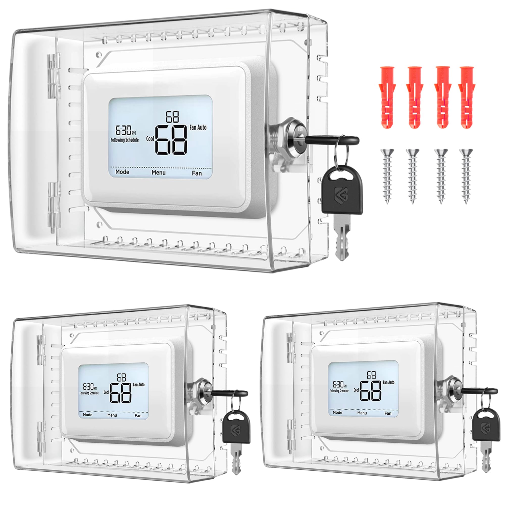 Gedreew clear thermostat lock box cover front view shows tamper protection benefits