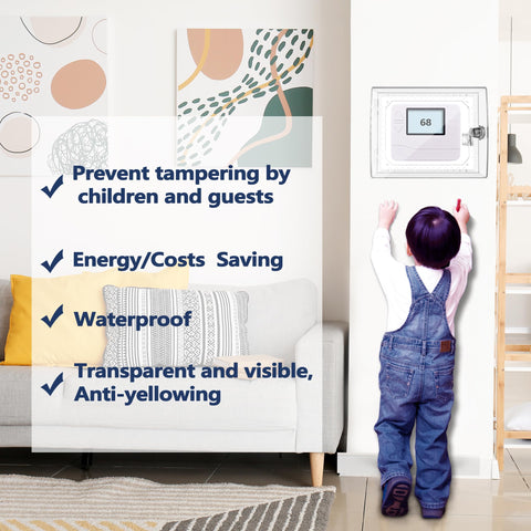 Gedreew lock box fits thermostats up to 7.28 W by 5.75 H by 2.75 D