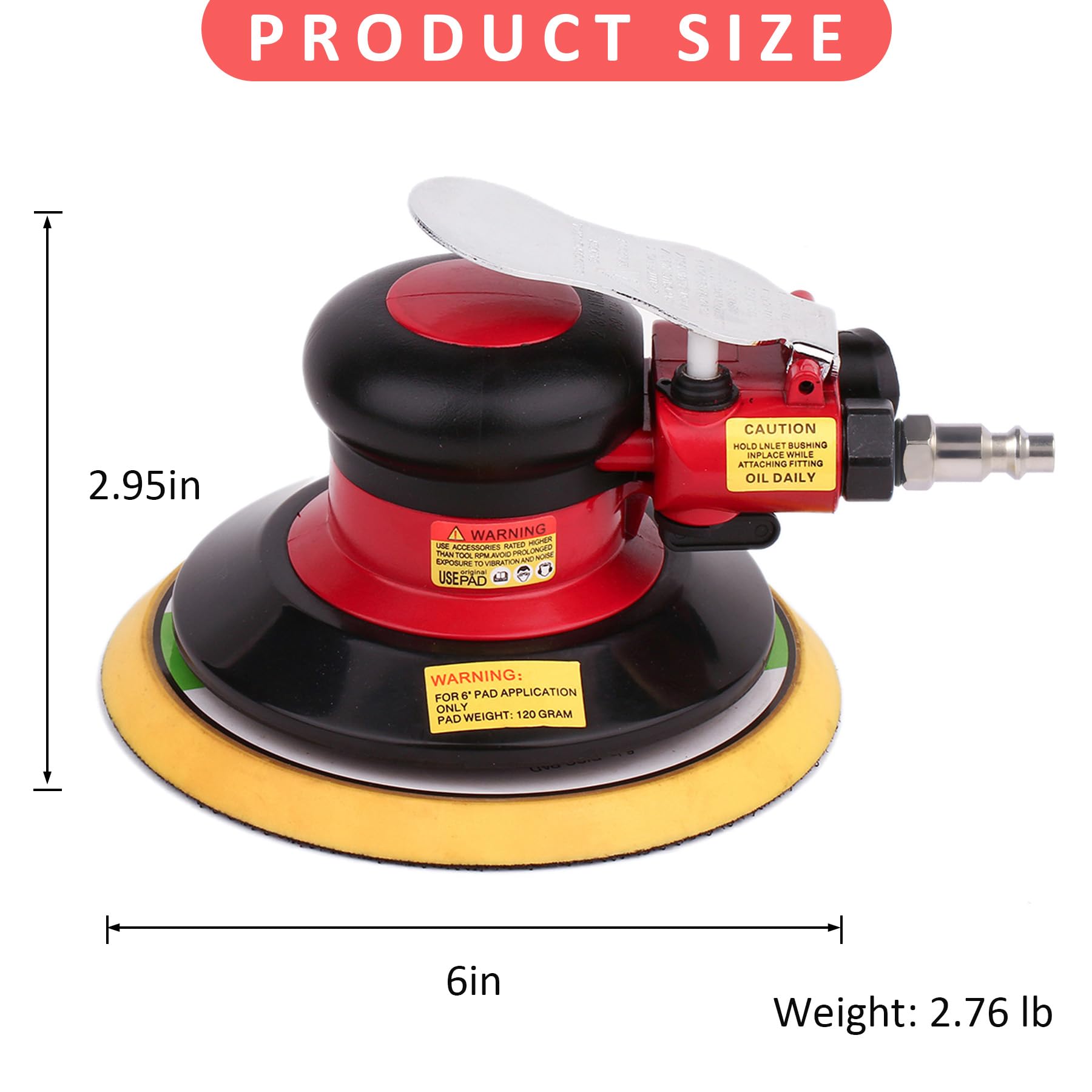Gedu 6-inch air sander pad-attachment enables quick pad changes for consistent finishes.
