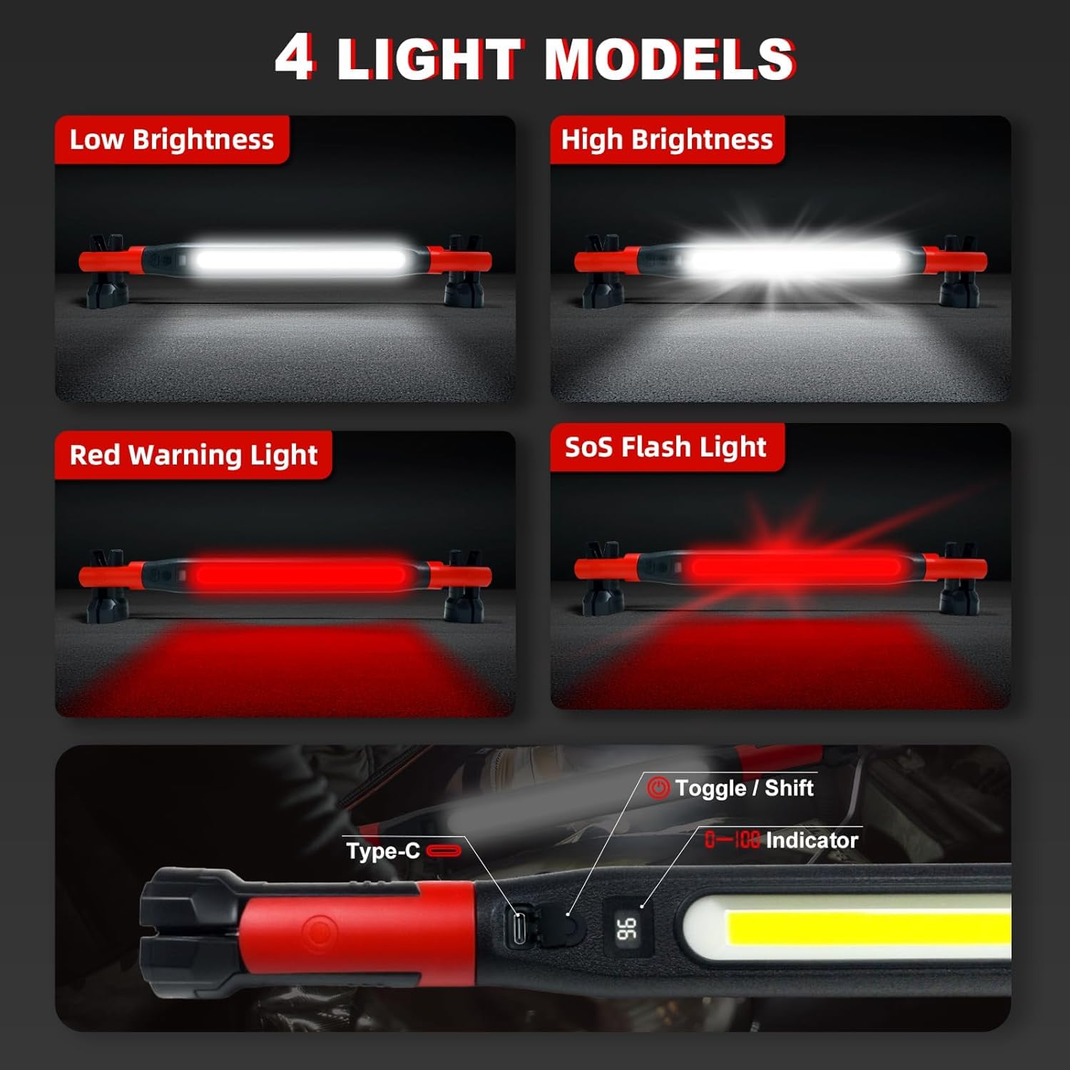 GEEBONFLUGENS light with 360-degree hooks for overhead mounting during projects