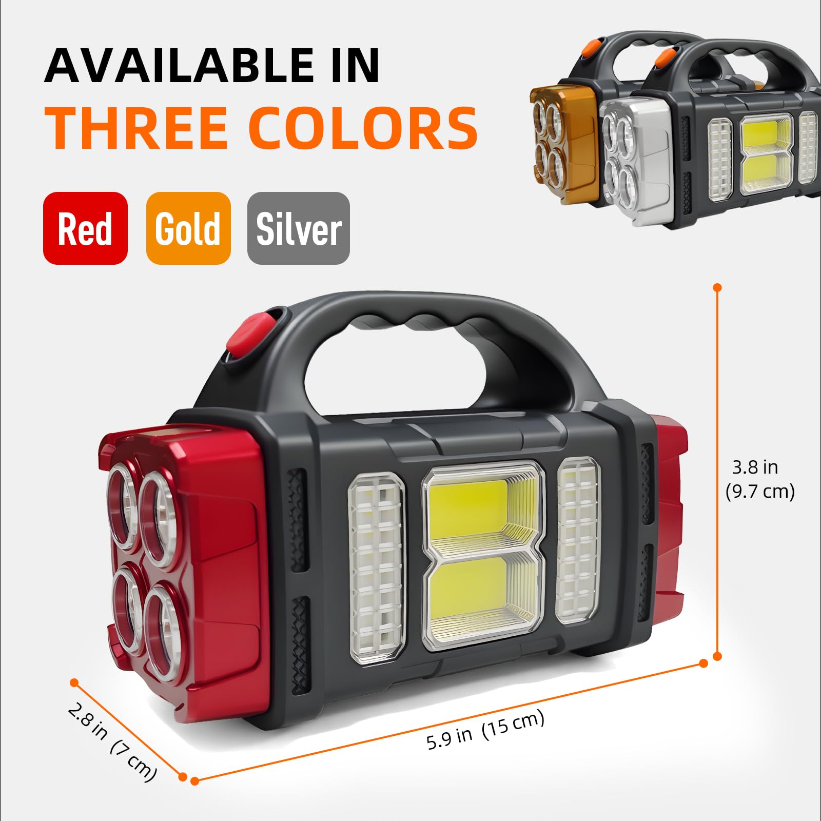 GEEBONFLUGENS solar flashlight close-up reveals sturdy build and USB charging access